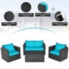 Tangkula 4PCS Rattan Patio Conversation Set Outdoor Furniture Set w/ Navy & Turquoise Cushions - 3 of 4