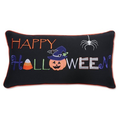 13"x24.5" Indoor Happy Halloween Black Rectangular Throw Pillow Cover - Pillow Perfect: Weather-Resistant, Woven Polyester, Zippered