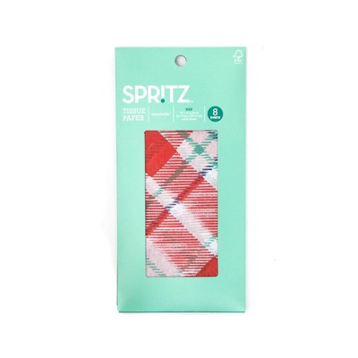 8ct Pegged Printed Plaid Gift Packaging Tissues Red - Spritz™