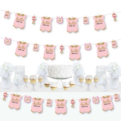 Big Dot of Happiness Hello Little One - Pink and Gold - Girl Baby Shower DIY Decorations - Clothespin Garland Banner - 44 Pieces