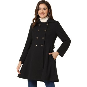 INSPIRE CHIC Women's Winter Overcoat Turn Down Collar Belted Double Breasted Long Coat - 1 of 4