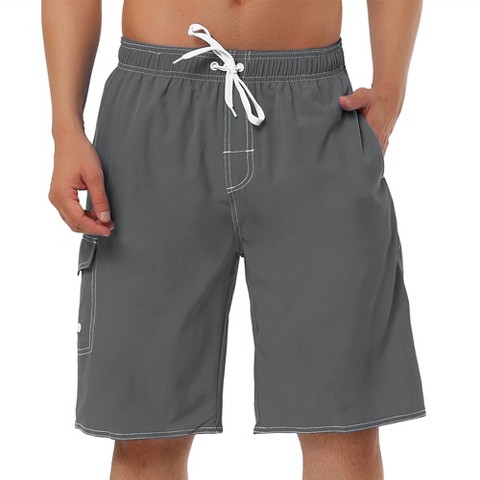Lars Amadeus Men's Summer Solid Drawstring Elastic Waist Cargo Swim Trunks 36 Gray