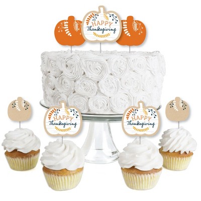 Big Dot of Happiness Happy Thanksgiving - Dessert Cupcake Toppers - Fall Harvest Party Clear Treat Picks - Set of 24