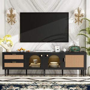 SeaCamel Modern Farmhouse Rattan TV Stand - 75'' TV Media Console with Solid Wood Legs - 1 of 4