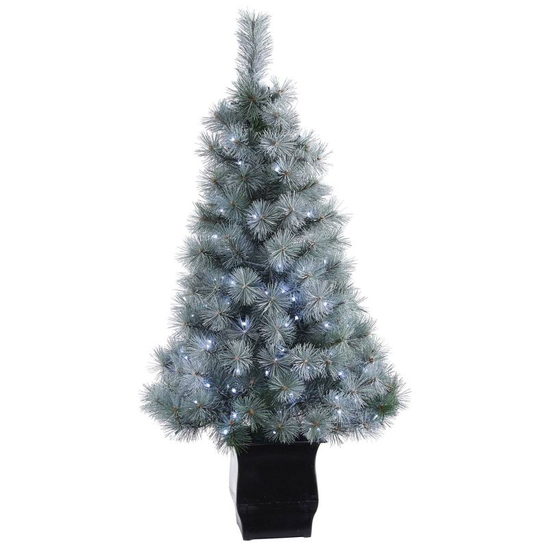 Nearly Natural 4&#39; Pre-lit Potted Snowy Mountain Pine Artificial Christmas Tree Clear LED Lights, 1 of 10