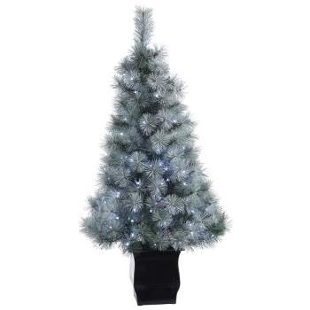 Nearly Natural 4' Pre-lit Potted Snowy Mountain Pine Artificial Christmas Tree Clear LED Lights