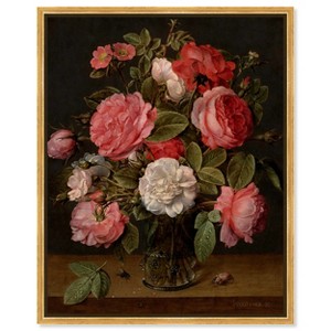 Art Remedy Jacob van Hulsdonck - Roses in a Glass Vase Vintage Classic Roses Wall Art Framed - 1 of 4
