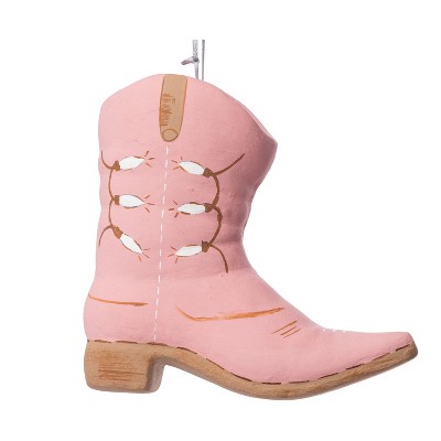 Transpac Paper Mache Pink Cowboy Boot Ornament for Christmas Tree Indoor Decoration Gift Giving and Hostess Gifts Spot or Wipe Clean  Unique Holiday