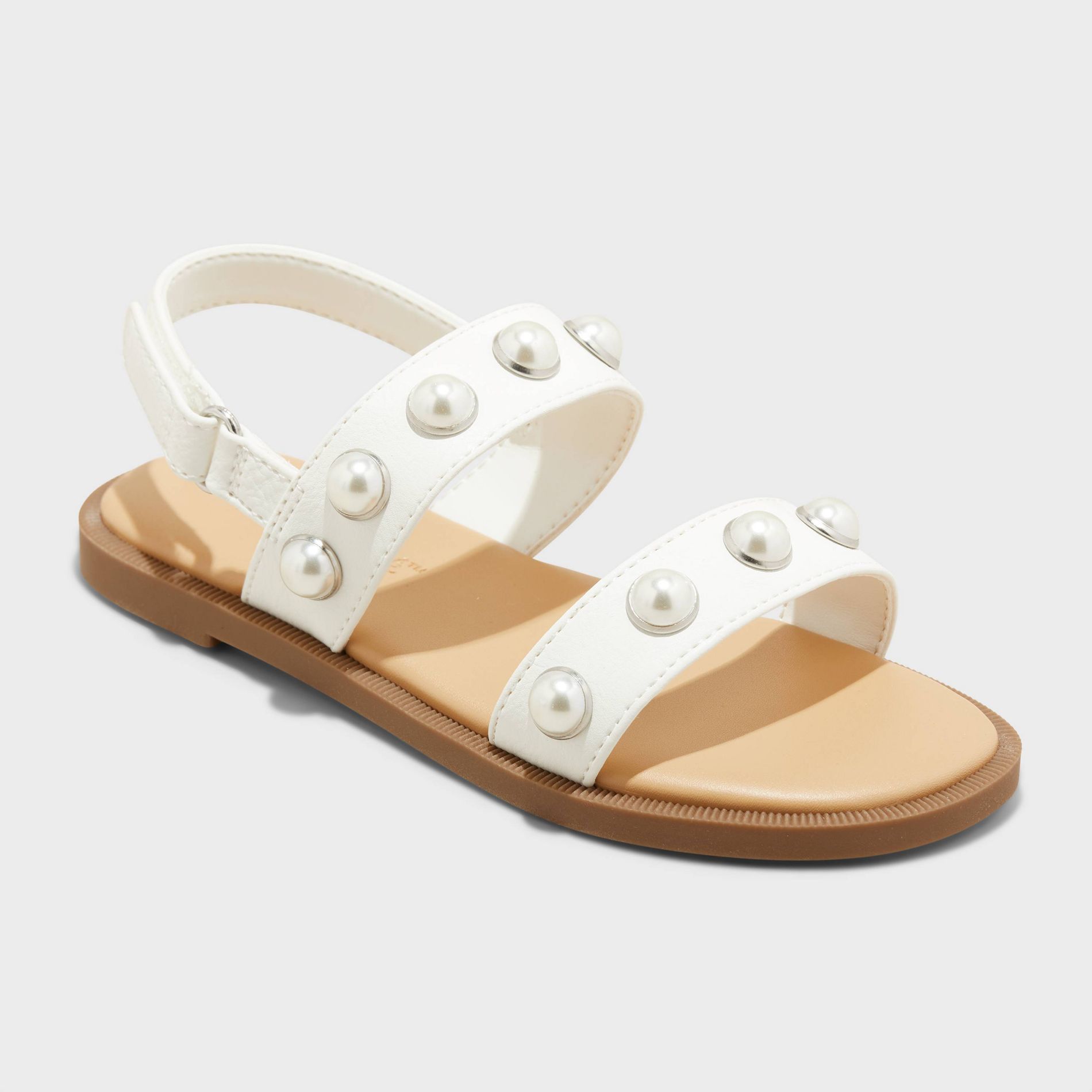 Toddler Selene Pearl Sandals - Cat & Jack™ White 9T: Open Toe, Hook and Loop Closure, Flexible Outsole, Medium Width