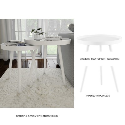 Round Brown Wood and Metal Nesting End Tables Set