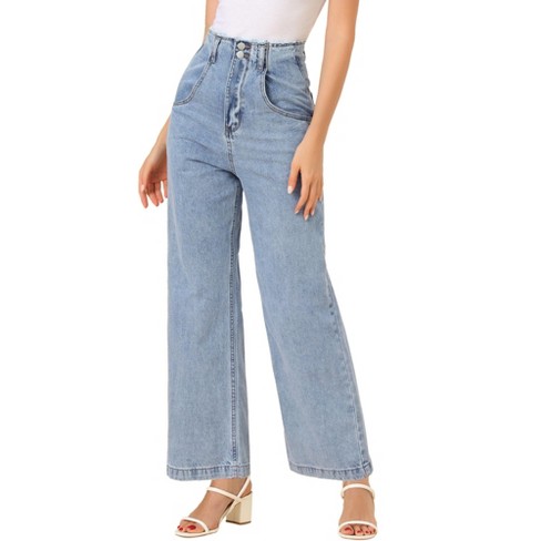 Allegra K Women's High Waist Denim Jeans Trim Long Pants Wide Leg Jeans :  Target