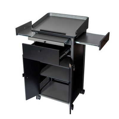 45.5'' Charcoal Steel Lectern with Wheels and Shelves