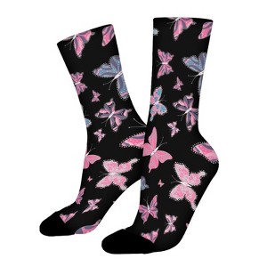Pink Butterflies Women Printed Crew Socks Funny Funky Socks Soft Polyester Novelty Gifts for Artists Men - 1 of 1