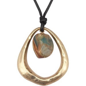 Leather and Wood Necklace Chunky Circle Pendant Boho Jewelry for Women - 1 of 4