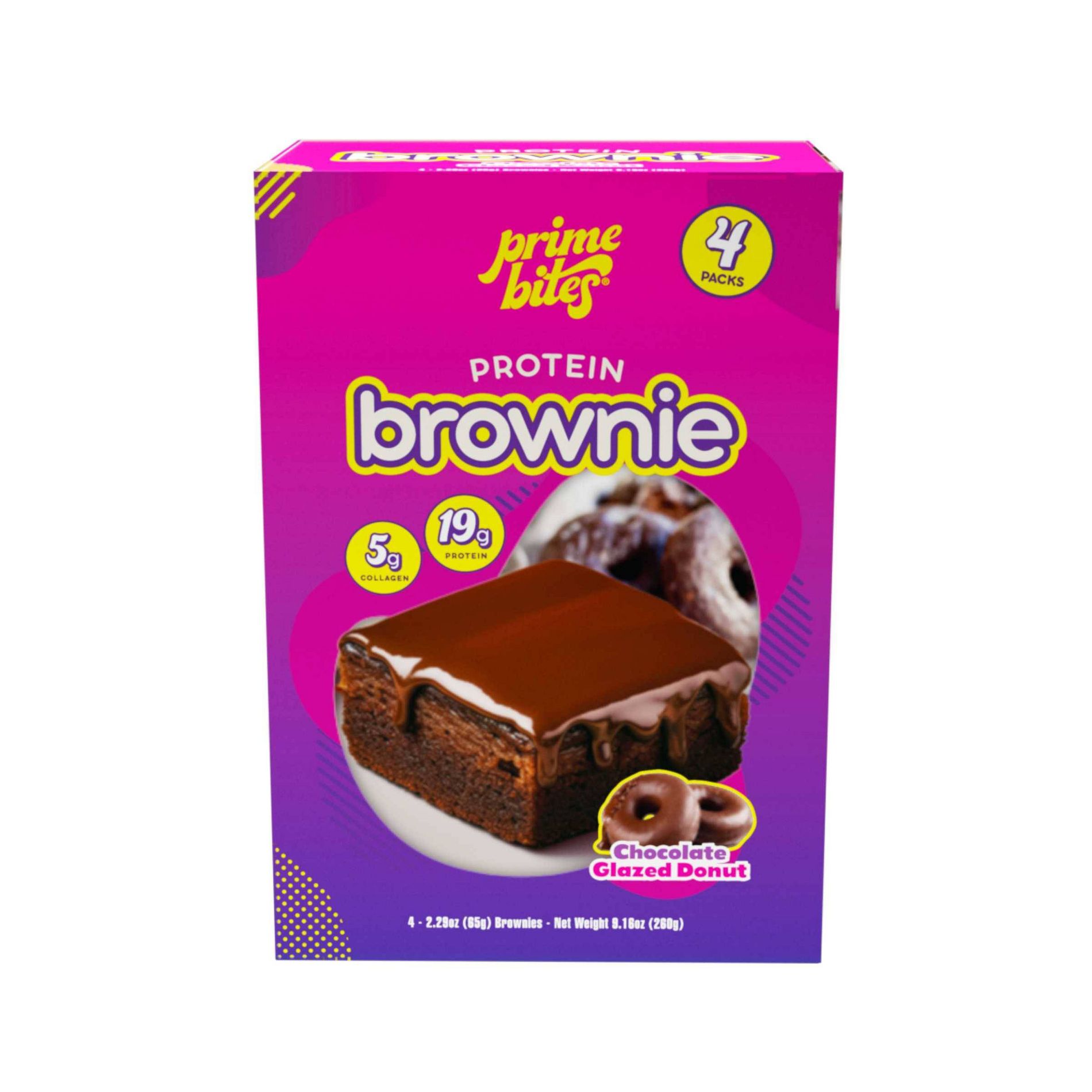 Prime Bites Chocolate Glazed Donut Protein Brownie - 19g Protein - 9.16oz/4ct