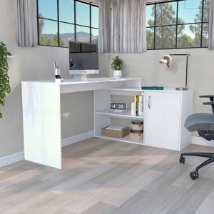 PAGED L Shaped Home Office Desk Morden Writing Desk with 2 Open Shelves and Storage Cabinet for Office, Study - 1 of 4