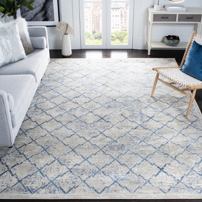 Light Gray and Blue Geometric Synthetic Area Rug