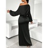 Mocamel Ladies' Unique Elegant Solid Knot Front Button Split Tight One-Shoulder Asymmetric Collar Formal Evening Gown - 2 of 4
