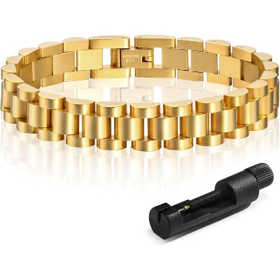 2pcs Gold Chain Link Bracelet, Stainless Steel Crystal Friendship Bracelets Bangle,Watch Band Chains Wristband