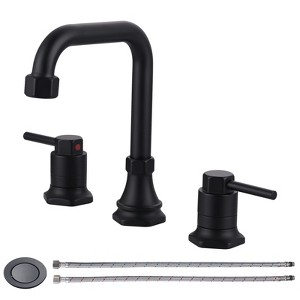 WOWOW 8 in. Widespread Double Handle Bathroom Faucet with Pop-up Drain Kit - 1 of 4