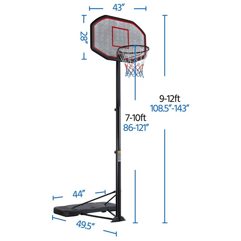 Yaheetech 43-inch Portable Basketball Hoop 9-12ft Adjustable Height Basketball Hoop System for Outdoors, 2 of 11