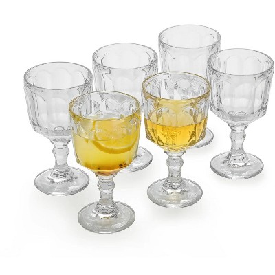Slickblue Set of 6 Polyhedron Beverage Goblets - 9 oz, Clear Glass with Faceted Design