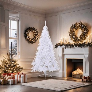 vidaXL Artificial Half Christmas Tree White PVC, Steel - 6 x 4 ft White - 1 of 4