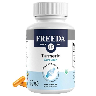 Freeda Turmeric Curcumin with Black Pepper – Vegan, Gluten Free, Kosher – 60 Capsules