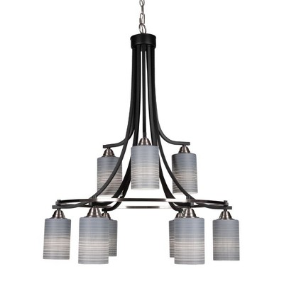 Toltec Lighting Paramount 9 - Light Chandelier in  Matte Black/Brushed Nickel with 4" Gray Matrix Shade