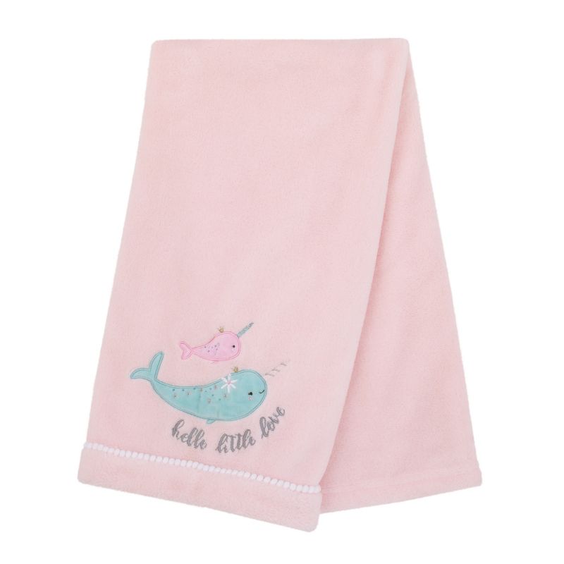 NoJo Under the Sea Whimsy Pink and Blue Narwhals Super Soft Appliqued Baby Blanket, 4 of 8