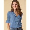INSPIRE CHIC Women's Ruffle V Neck Puff Sleeve Summer Casual Chiffon Peasant Top - 2 of 4
