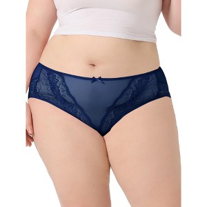 Agnes Orinda Women's Plus Sheer Lace Trim High-Rised Solid Briefs Stretchy Underwear - 1 of 4