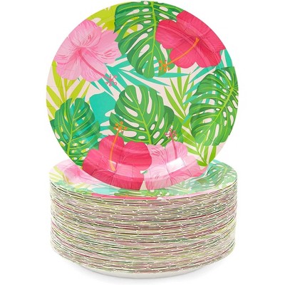Sparkle and Bash 80 Pack Hawaiian Disposable Paper Plates, Luau Birthday Party Decorations 7 In