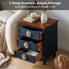 MOEPISY Vintage Farmhouse End Table with Floral Knobs, Rustic Nightstand with 3 Drawers Gourd Legs, Blue - 3 of 4