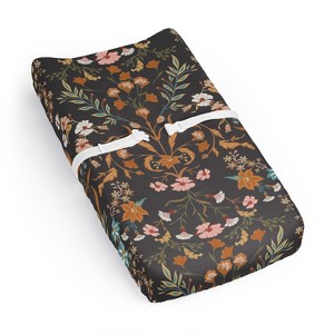 Sweet Jojo Designs Girl Changing Pad Sheet Boho Floral Wildflower Orange Black and Blue - 1 of 4