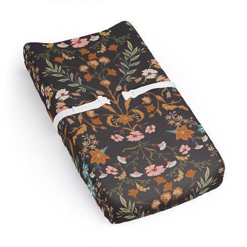 Sweet Jojo Designs Girl Changing Pad Sheet Boho Floral Wildflower Orange Black and Blue - image 1 of 4