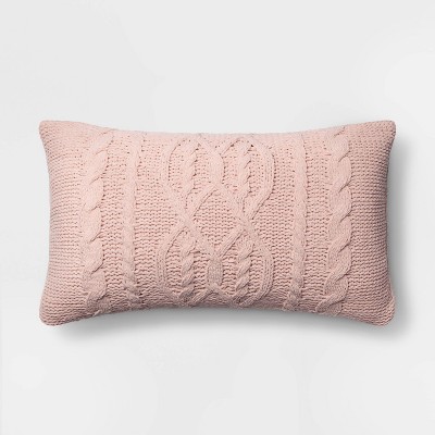 Oversized Cable Knit Chenille Lumbar Throw Pillow Pink - Threshold™