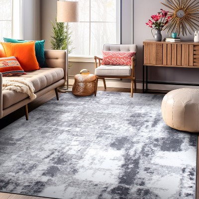 Contemporary Abstract Gray Synthetic 95'' Area Rug