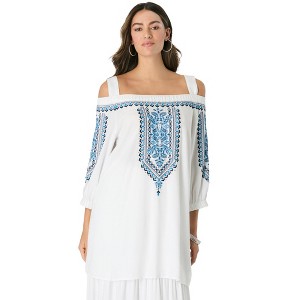 Roaman's Women's Plus Size Off-The-Shoulder Embroidered Top - 1 of 4