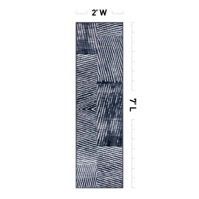 Gray Geometric Stripe Distressed Non-Slip Runner Rug 2' x 7'