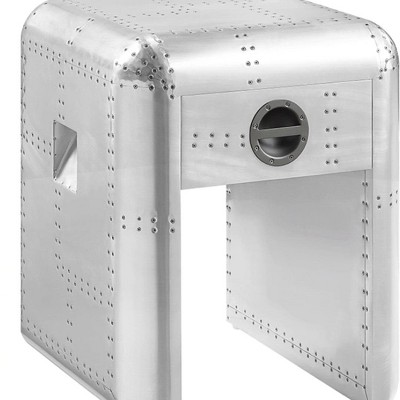 Brancaster Aluminum and Wood Industrial End Table with Storage