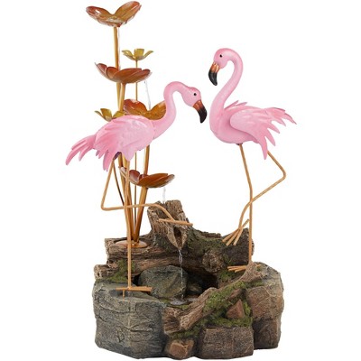 John Timberland Outdoor Floor Water Fountain 28 1/4" High Cascading Leaves Flamingos for Yard Garden Patio Deck