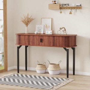Narrow Console Table with Drawers & Open Shelf - Long Behind Couch Table for Entryway, Hallway, Living Room ,Brown - 1 of 4
