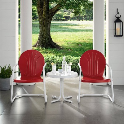Red and White Steel Outdoor Conversation Set with Round Table