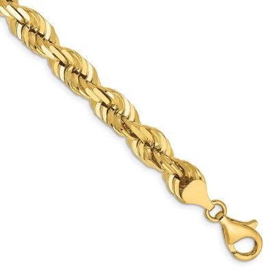 Black Bow Jewelry Men's 7mm, 14k Yellow Gold, Diamond Cut Rope Chain Bracelet, 9 Inch