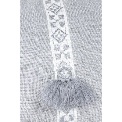 Light Gray Embroidered Linen Throw Pillow with Tassel