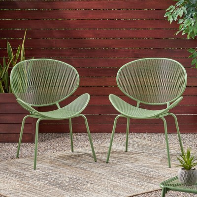 Coolbibila-Modern Patio Dining Chairs, Patio Chair Metal With Back, Outdoor Accent Chair, Patio Chair Set Of 2 Green