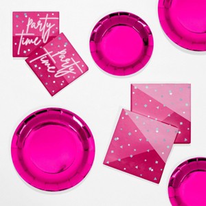 Creative Converting Hot Pink Foil Birthday Tableware Set 8ct - 1 of 4