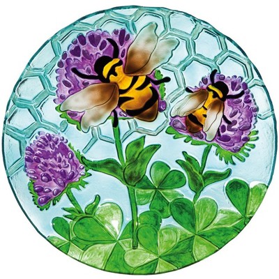 Evergreen Busy Bee Days Glass Birdbath Bowl , 18 inches