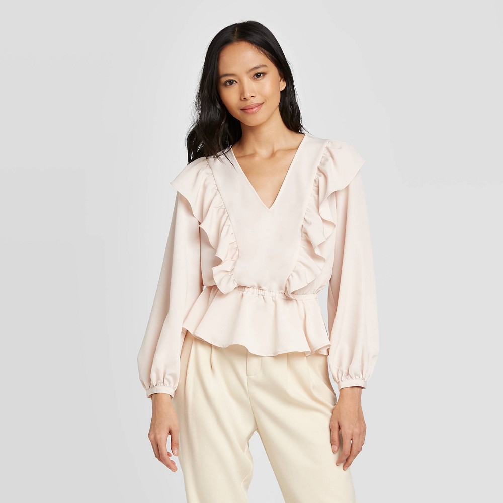 Women's Long Sleeve Ruffle Blouse - Who What Wear Peach XXL, Pink was $27.99 now $19.59 (30.0% off)